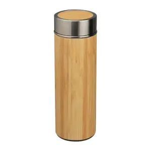 Stainless steel mug with tea strainer in bamboo lo